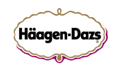 Häagen-Dazs logo on black background: a stylish, elegant emblem featuring the brand name in bold, white letters.