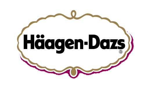 Häagen-Dazs logo on black background: a stylish, elegant emblem featuring the brand name in bold, white letters.