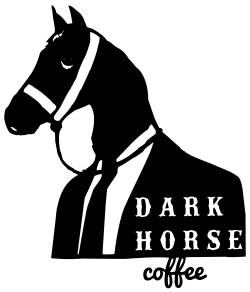 dark horse logo black and white with horse head on human body